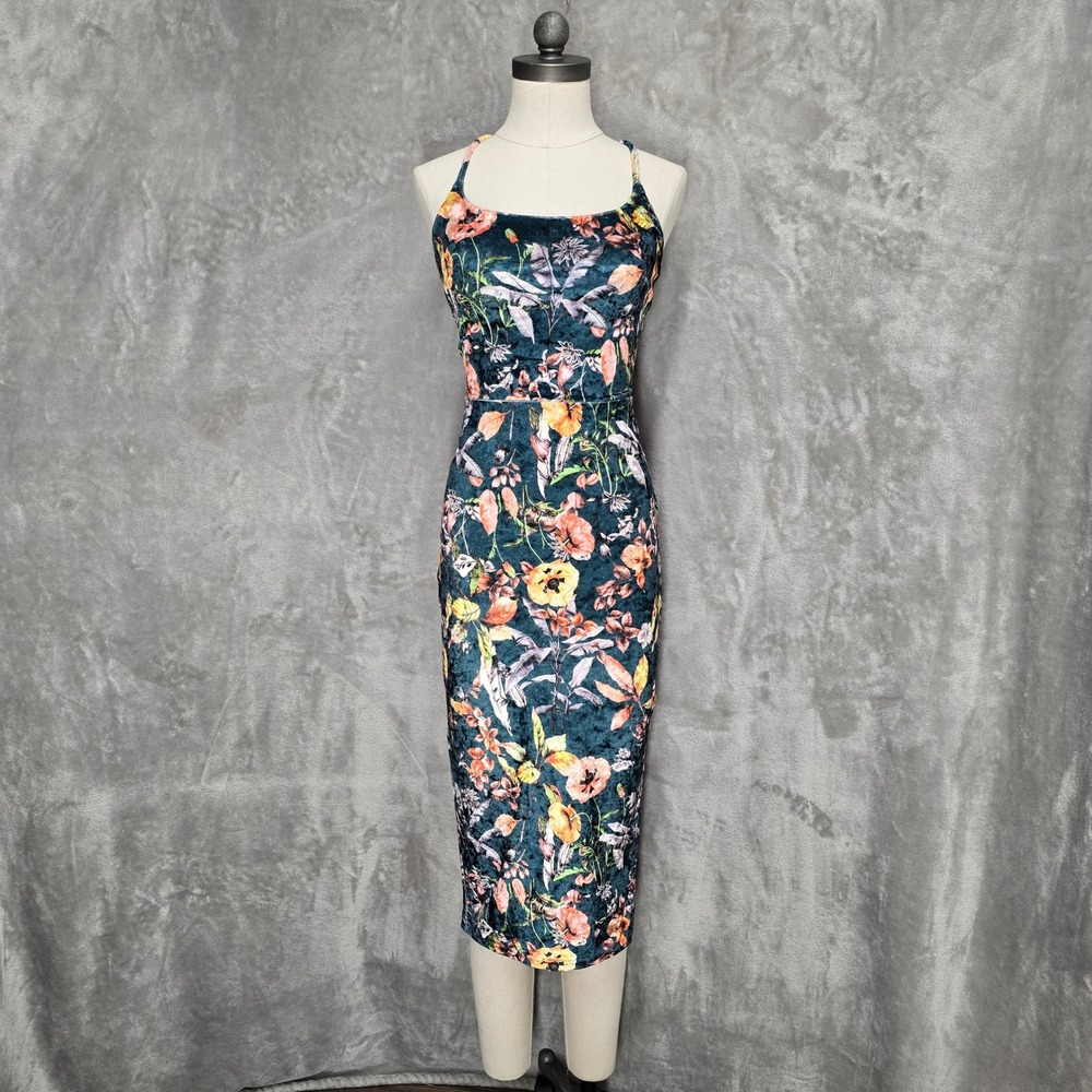 Forest Fairy Velvet Bodycon Dress Women Small Midi Cocktail Party Romantic - Picture 2 of 11